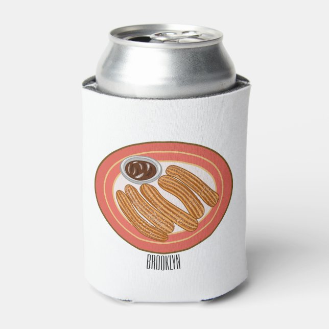 Churro cartoon illustration  can cooler (Can Front)