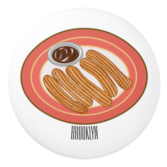 Churro cartoon illustration  ceramic knob (Front)