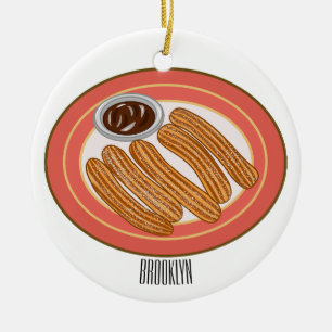 Churro cartoon illustration  ceramic tree decoration