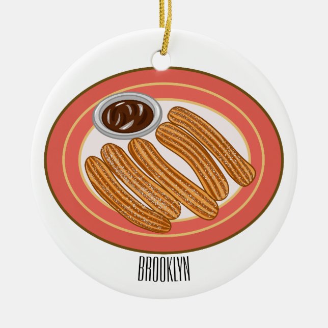 Churro cartoon illustration  ceramic tree decoration (Front)