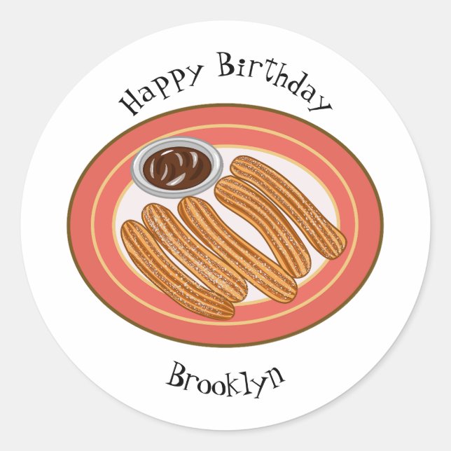 Churro cartoon illustration classic round sticker (Front)