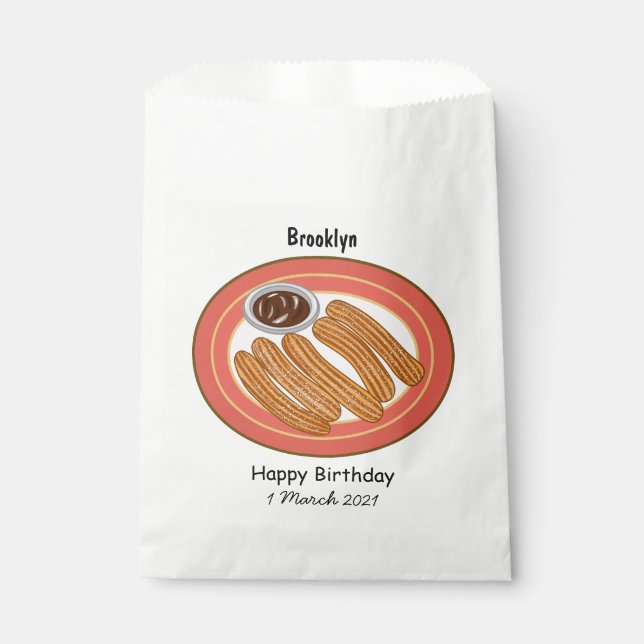 Churro cartoon illustration favour bags (Front)