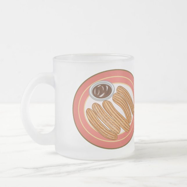 Churro cartoon illustration frosted glass coffee mug (Left)