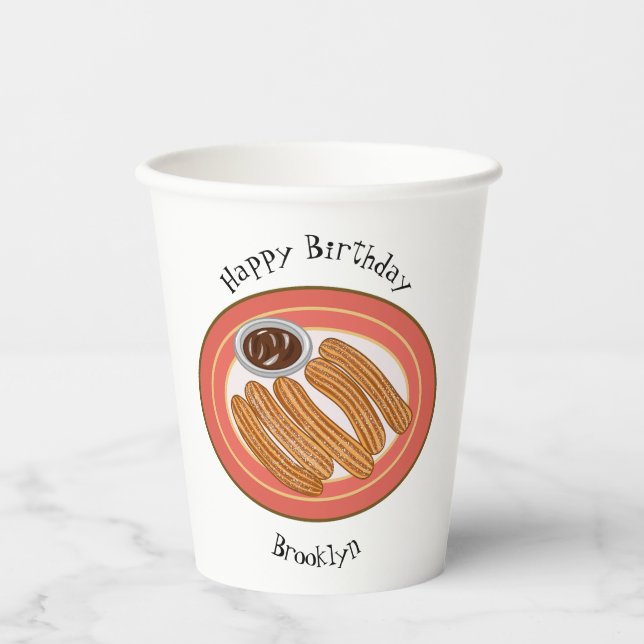 Churro cartoon illustration  paper cups (Front)