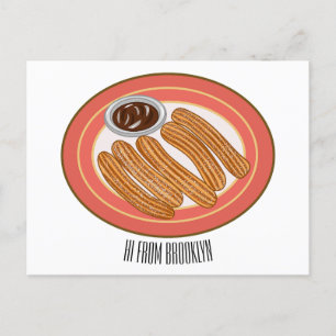 Churro cartoon illustration  postcard