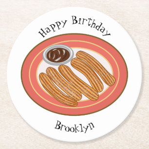 Churro cartoon illustration  round paper coaster