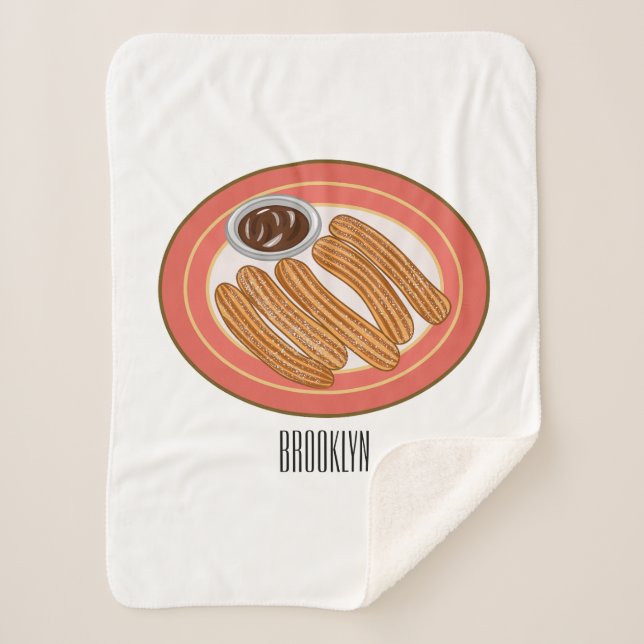 Churro cartoon illustration sherpa blanket (Front)