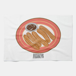 Churro cartoon illustration  tea towel