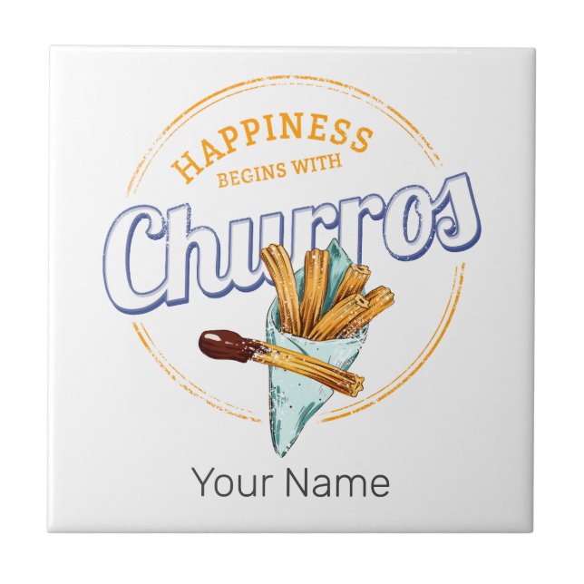 Churros Snack Vintage Dessert Retro Street Food Tile (Front)