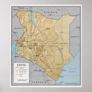 CIA MAP of KENYA  1970 Poster