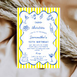 Ciao 30s Italian Pasta Dinner Party 40th Birthday Invitation<br><div class="desc">Italian Pasta Dinner Party 40th Birthday Invitation – Editable Printable Template for Her - Blue, White and Yellow Say Ciao 30s! and toast to 40 in style with this Italian-themed 40th birthday party invitation. Designed for pasta lovers and wine enthusiasts, this editable and printable birthday invite features hand-drawn illustrations of...</div>
