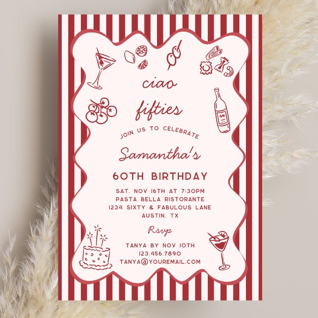 Ciao 50s Italian Pasta Dinner Party 60th Birthday Invitation (Creator Uploaded)