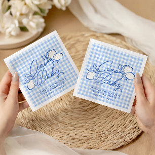 Ciao Baby Amalfi Lemon Blue Gingham Baby Shower Napkin