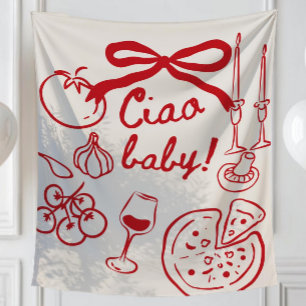 Ciao Baby Backdrop, Hand Drawn Italian Pizza Baby  Tapestry