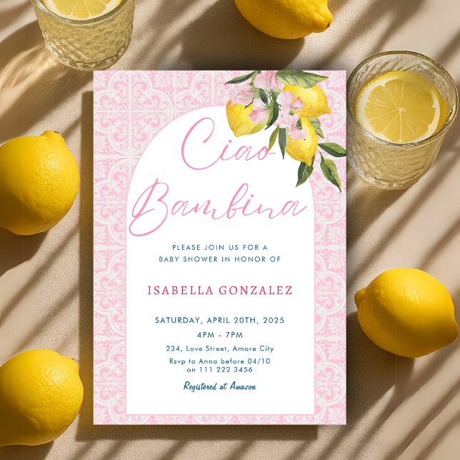 Ciao Baby Bambina Amalfi Italian Baby Shower Invitation (Ciao Baby Bambina Amalfi Italian Baby Shower Invitation)