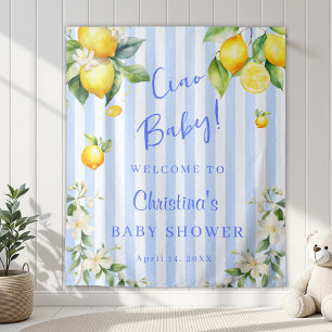 Ciao Baby Blue Citrus Lemons Baby Shower Backdrop Tapestry