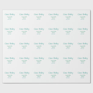 ciao baby blue green pastel baby shower name date wrapping paper