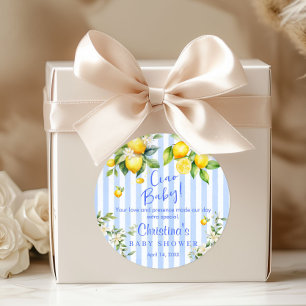 Ciao Baby Blue Stripe Lemon Baby Shower Thank you  Classic Round Sticker