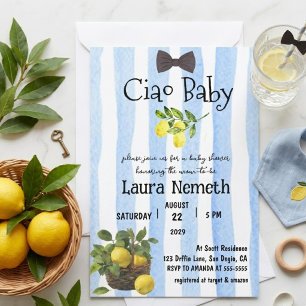 Ciao Baby Blue Stripes Lemon Boy Baby Shower  Invitation