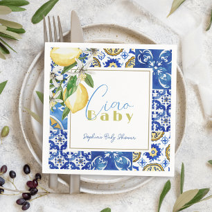 Ciao Baby Blue Tile Citrus Lemon Baby Shower Napkin