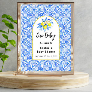 Ciao Baby, Blue Tiles And Lemons Baby Welcome Sign