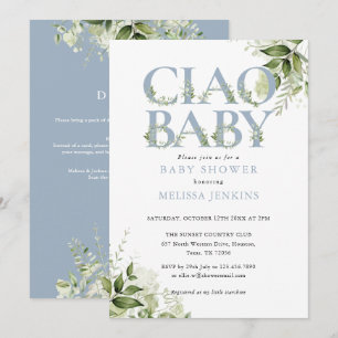 Ciao Baby Dusty Blue Floral All In One Baby Shower Invitation