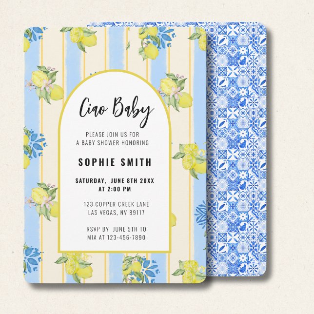 Ciao Baby, Fresh Lemons, Italian Blue Tiles  Invitation (Creator Uploaded)