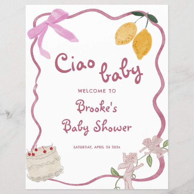 Ciao Baby Girl Baby Shower Welcome Sign Flyer (Front)