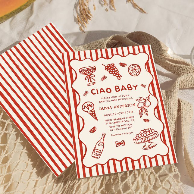 Ciao Baby Hand Drawn Italian Baby Shower Invitation (Creator Uploaded)