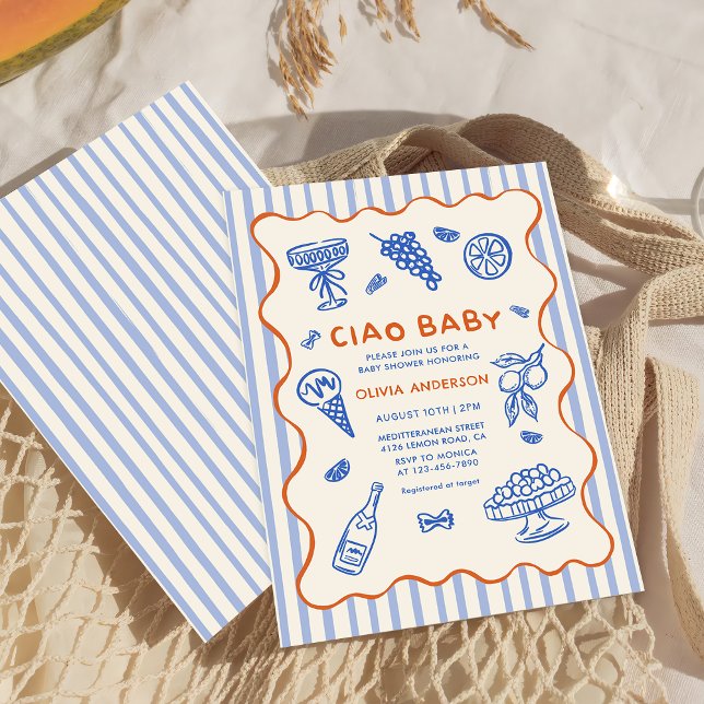 Ciao Baby Hand Drawn Italian Baby Shower Invitation (Creator Uploaded)