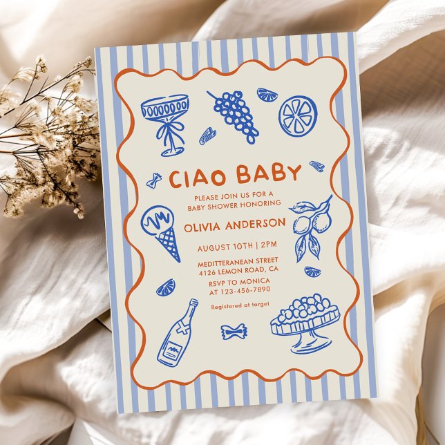 Ciao Baby Hand Drawn Italian Baby Shower Invitation (Creator Uploaded)