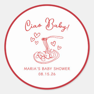 Ciao Baby! Hand Drawn Italian Pasta Baby Shower Classic Round Sticker