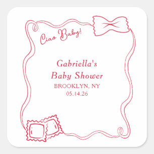 Ciao Baby Hand Drawn Pasta Italian Baby Shower Square Sticker