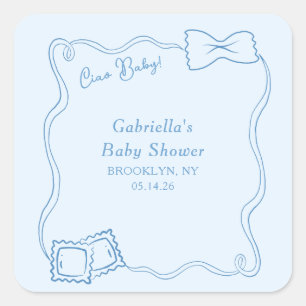 Ciao Baby Hand Drawn Pasta Italian Baby Shower Square Sticker