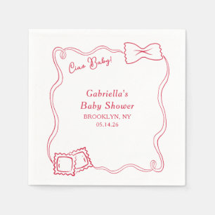 Ciao Baby Hand Drawn Pasta Italian Red Baby Shower Napkin