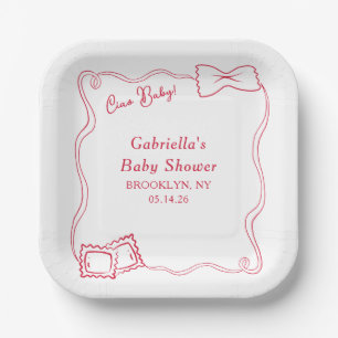 Ciao Baby Hand Drawn Pasta Italian Red Baby Shower Paper Plate