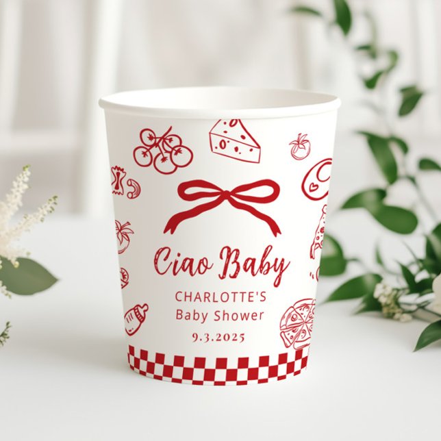 Ciao Baby Hand drawn Whimsical Bow Baby Shower Paper Cups (Creator Uploaded)