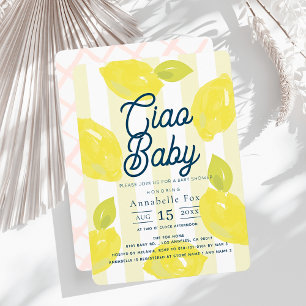 Ciao Baby Hand Painted Lemon Pink Girl Baby Shower Invitation