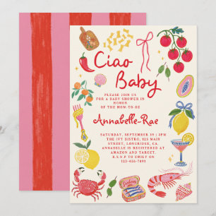 Ciao Baby Italian Baby Shower Pink Red Italian Invitation