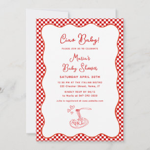 Ciao Baby! Italian Baby Shower Red Checkered Pasta Invitation
