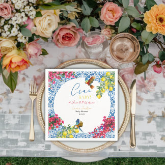 Ciao Baby Italian Blue Tile Lemons Baby Shower Napkin