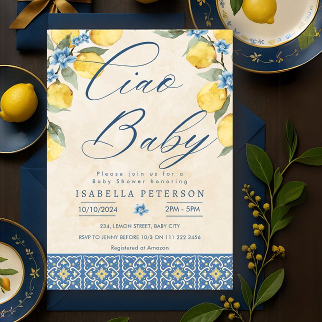 Ciao Baby Italian Blue Tiles Baby Shower Invitation (Ciao Baby Italian Blue Tiles Baby Shower Invitation)