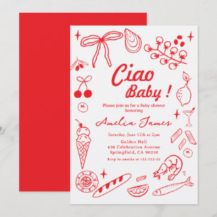 Ciao Baby Italian Hand drawn Doodle Baby shower Invitation