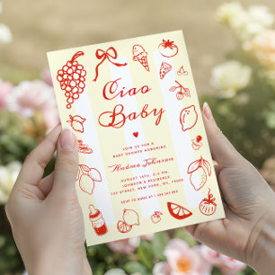 Ciao Baby Italian Hand Drawn Lemon Baby Shower Invitation