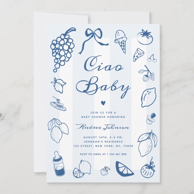 Ciao Baby Italian Hand Drawn Lemon Baby Shower Invitation (Front)