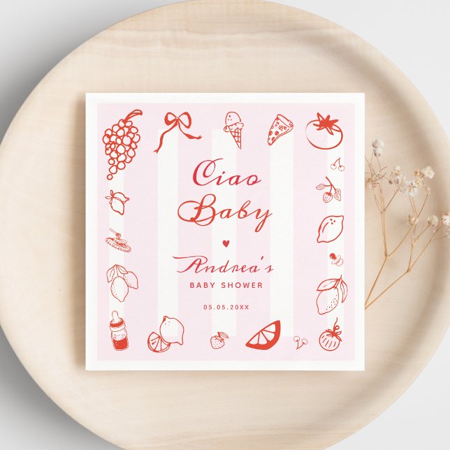 Ciao Baby Italian Hand Drawn Lemon Baby Shower Napkin (Creator Uploaded)