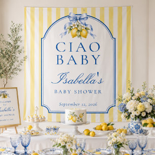 Ciao Baby Italian Lemon Baby Shower Backdrop Tapestry