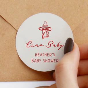 Ciao Baby Italian Pizza Baby Shower Favour Classic Round Sticker