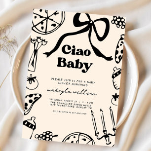 Ciao Baby Italian Pizza Hand Drawn Baby Shower Invitation