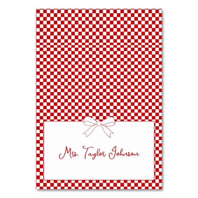 Ciao Baby! Italian Red Gingham Bow Place Card (Front)